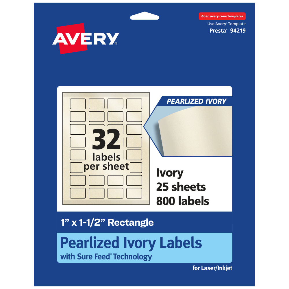 Avery® Pearlized Permanent Labels With Sure Feed®, 94219-PIP25,