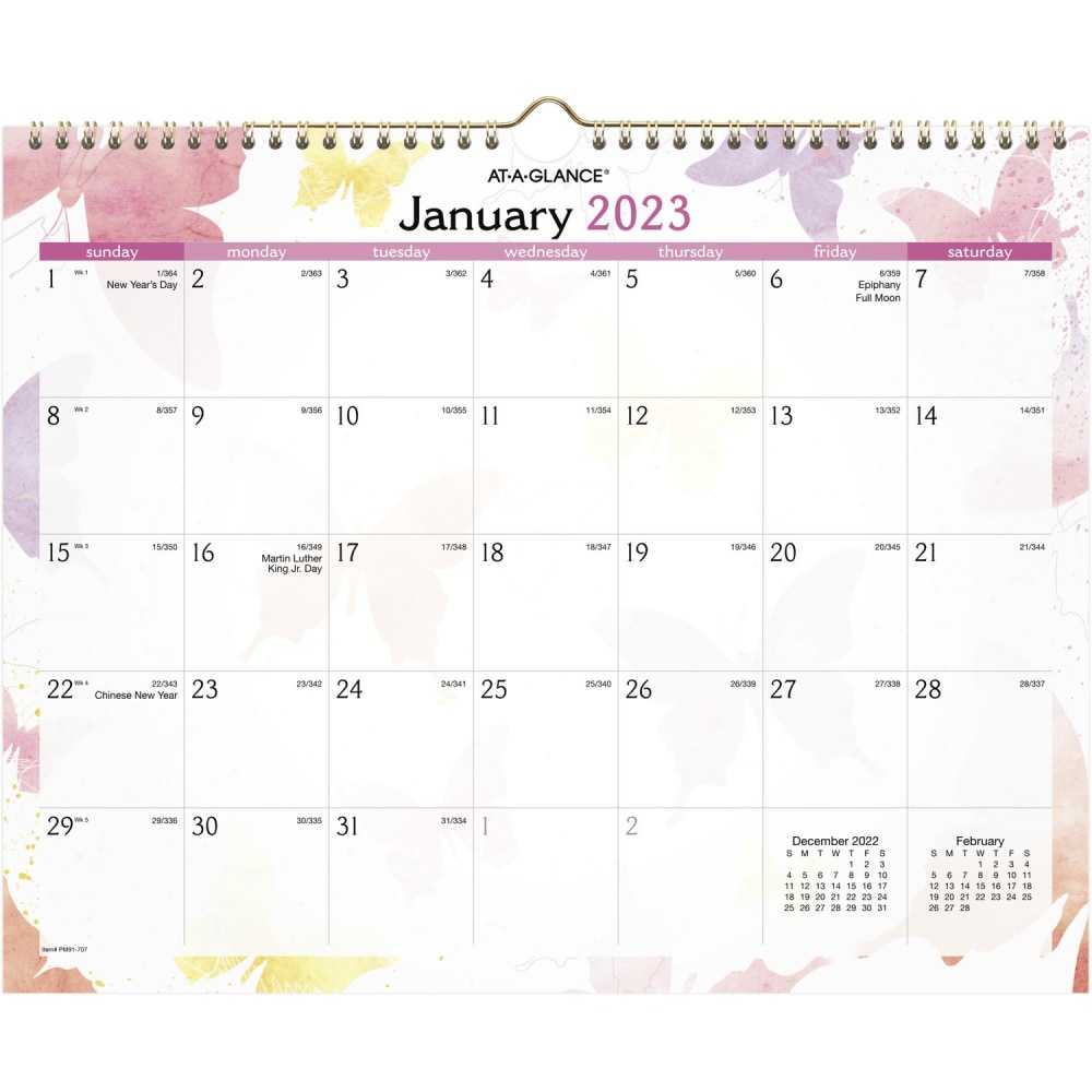 AT-A-GLANCE Watercolors 2023 RY Monthly Wall Calendar, Medium,
