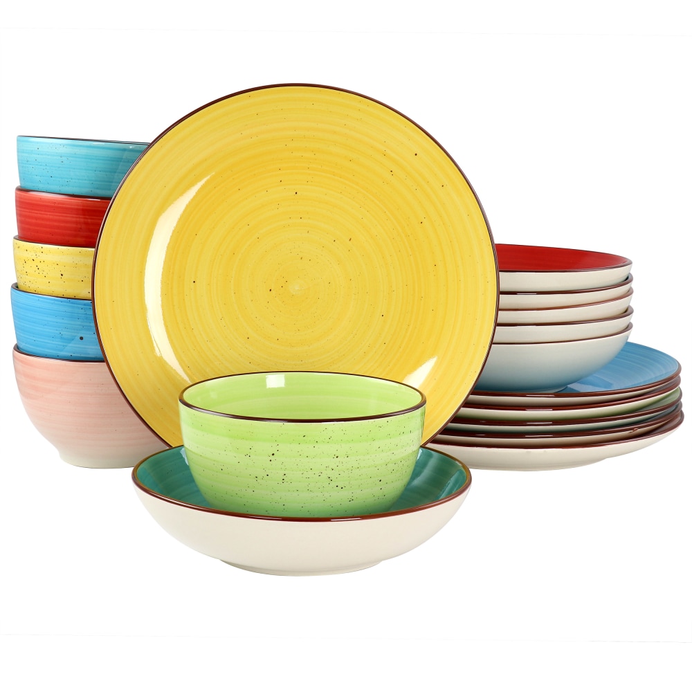 Elama Sebastian Double Bowl Stoneware Dinnerware Set, Assorted