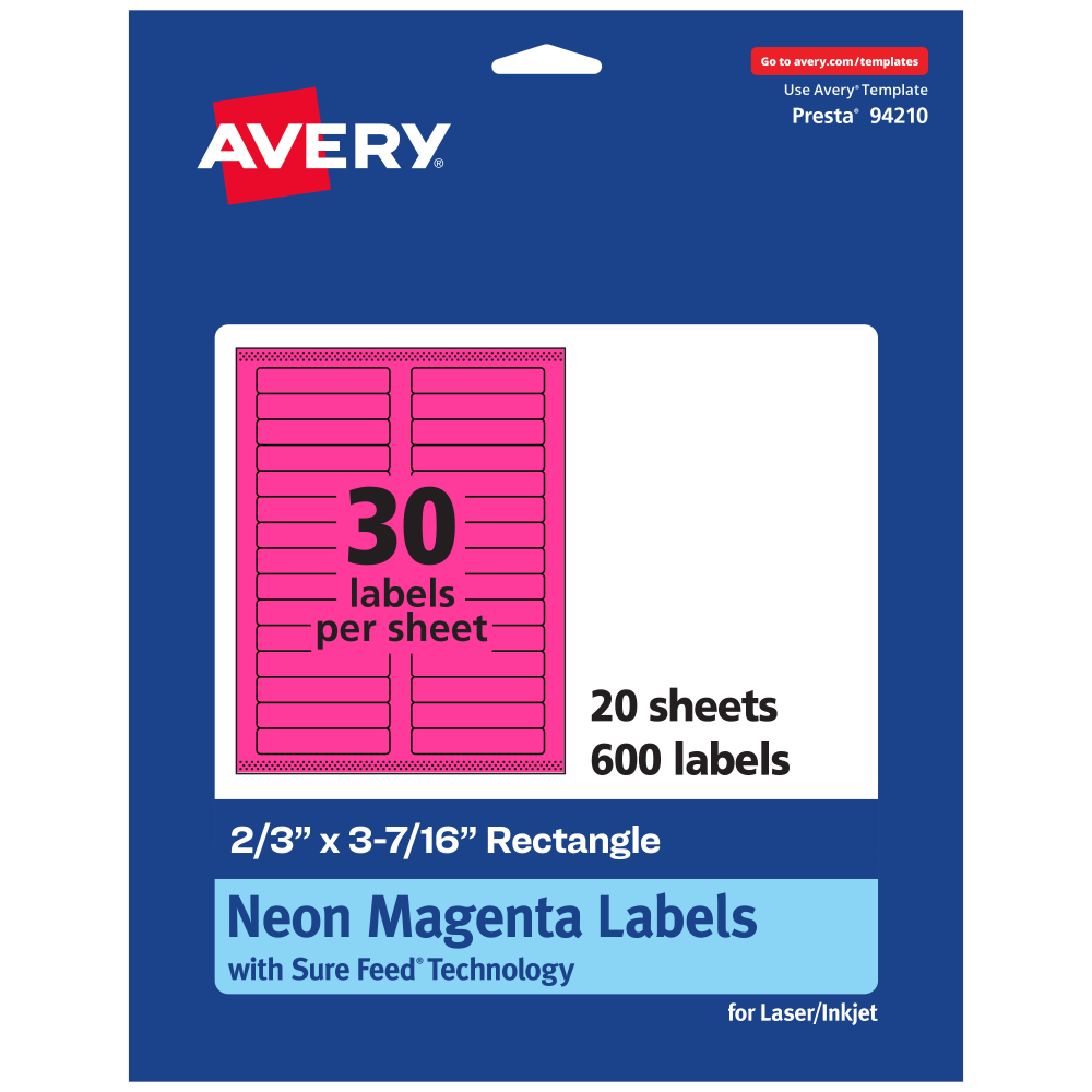 Avery® Printable Labels With Sure Feed® Technology, 94210-NMP20,
