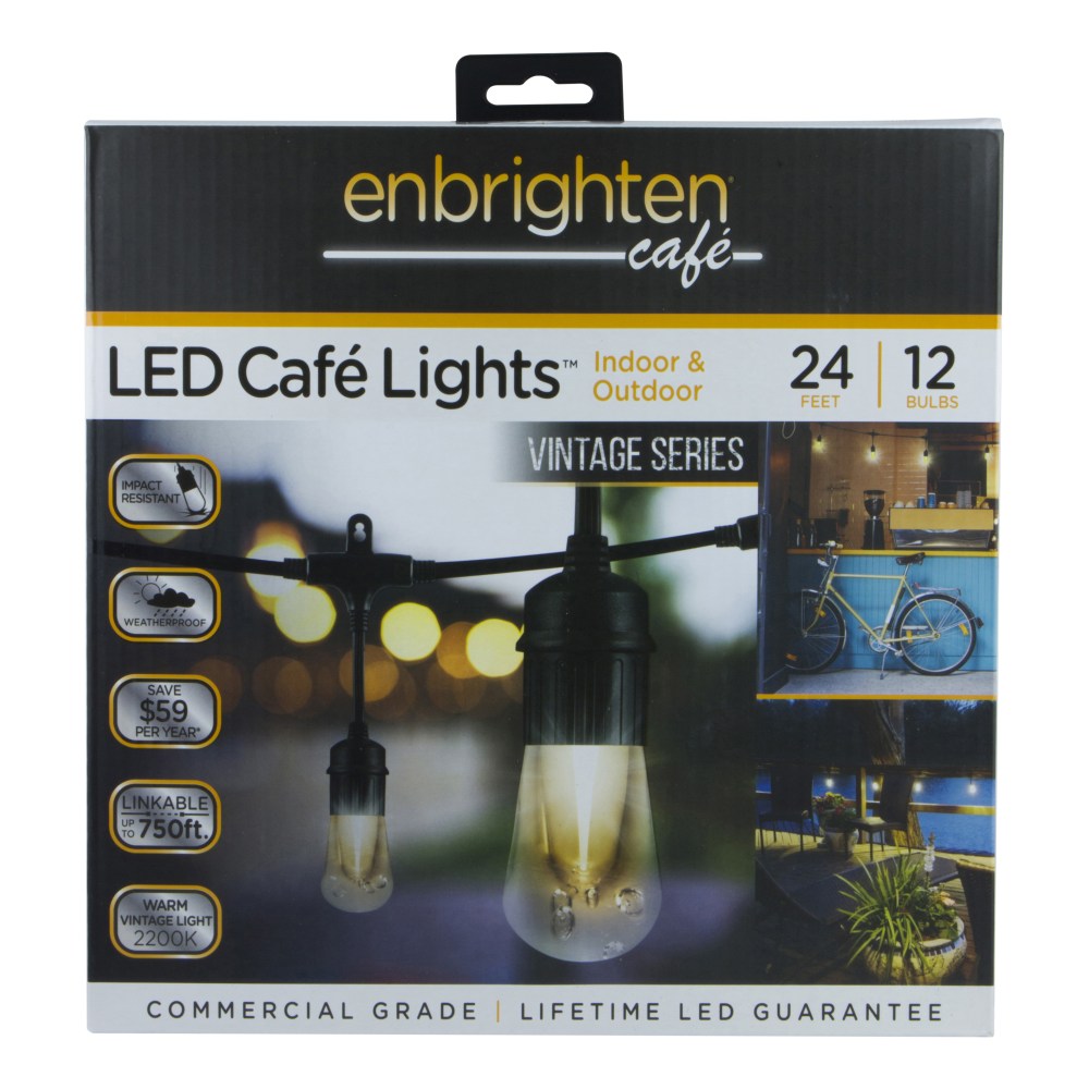 Enbrighten Vintage LED Café Lights, 24&#x27;, Indoor/Outdoor,