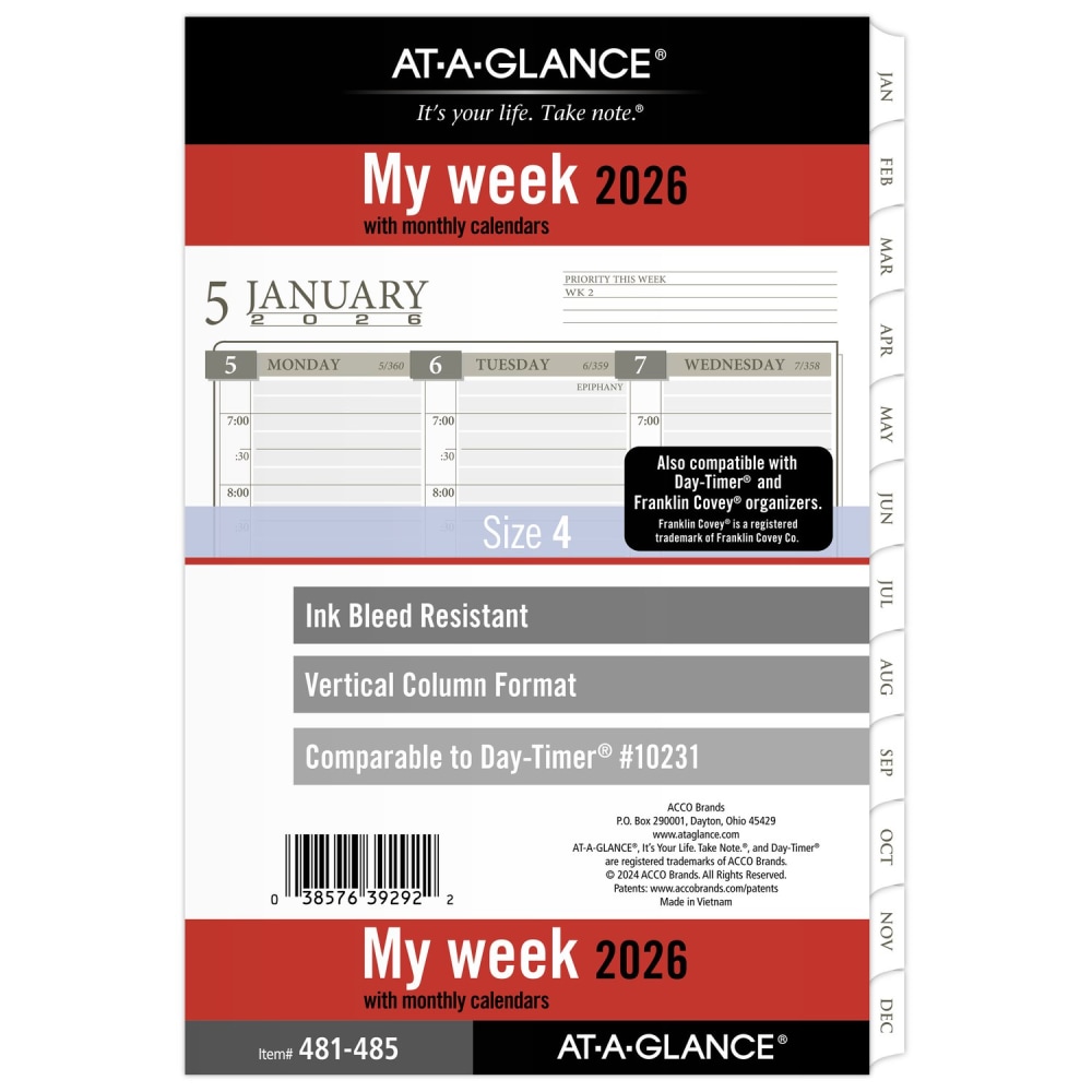 AT-A-GLANCE® 2026 Column Style Weekly Monthly Planner Refill,