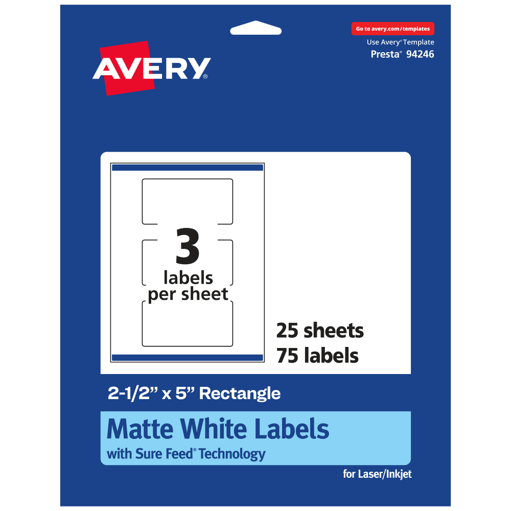 Avery® Permanent Labels With Sure Feed®, 94246-WMP25, Rectangle,