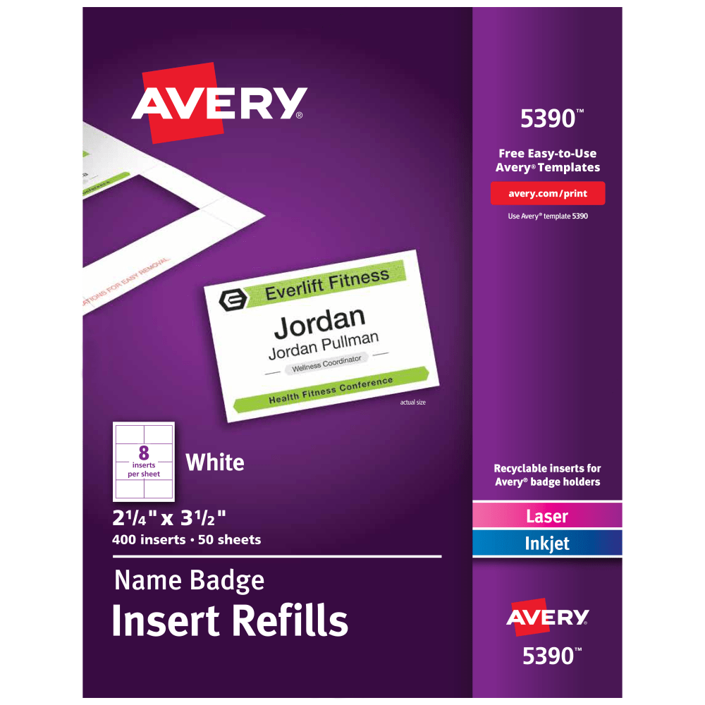 Avery® Laser Name Badge Inserts, 2 1/4" x