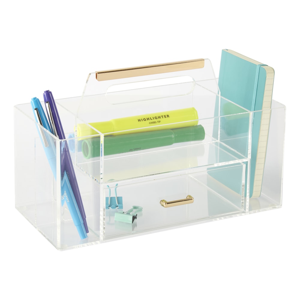 Realspace® Vayla Acrylic Desktop Caddy With Handle, 6”H