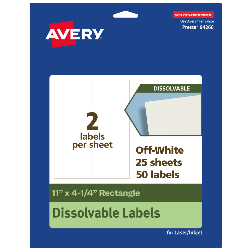 Avery® Dissolvable Labels, 94266-DWMP25, Rectangle,
