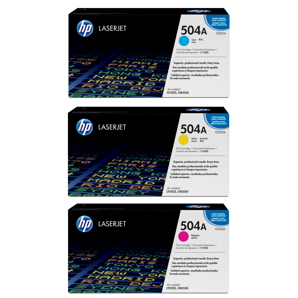 HP 504A Cyan, Magenta, Yellow Toner Cartridges Combo,