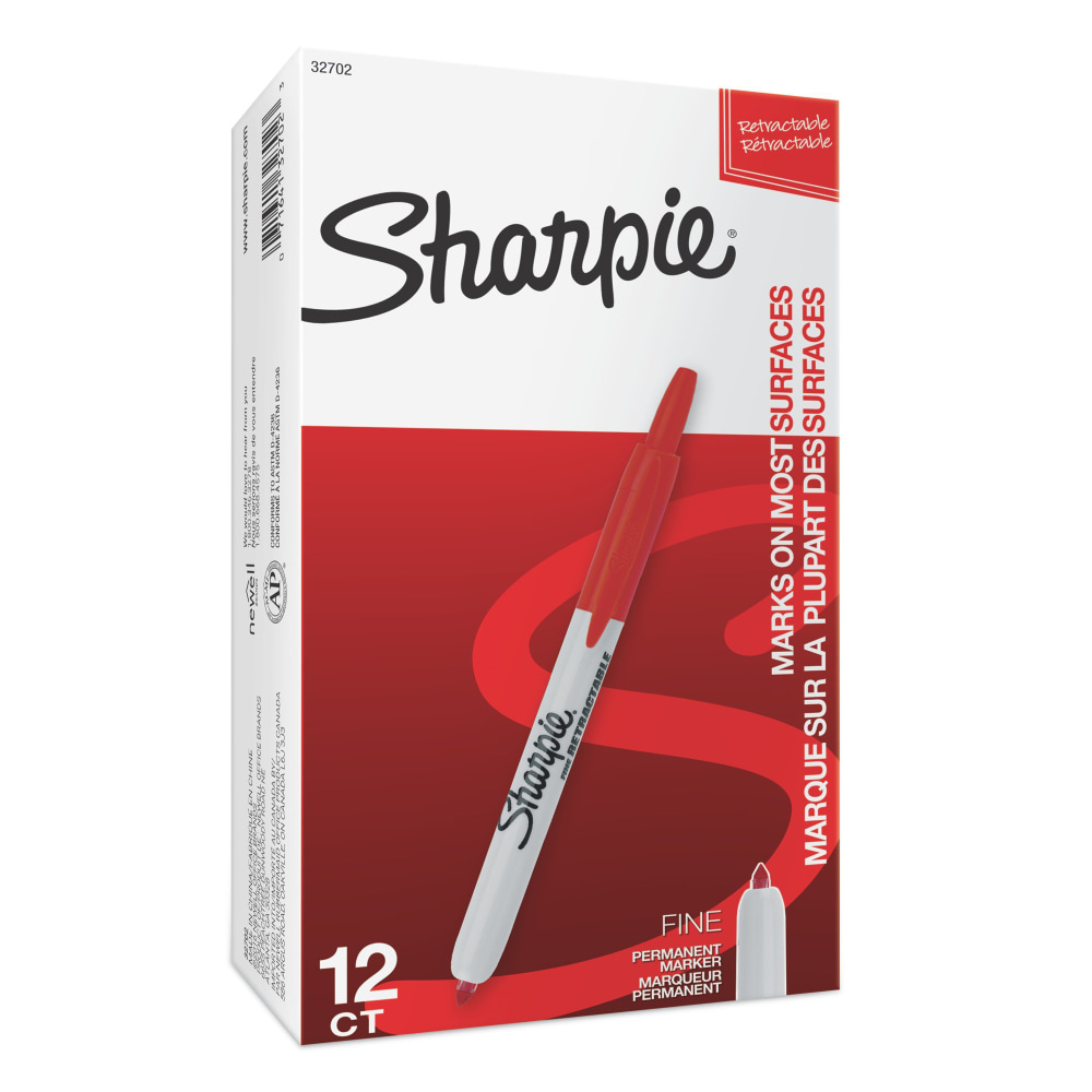 Sharpie® Retractable Permanent Markers, Fine Point, Red, Box