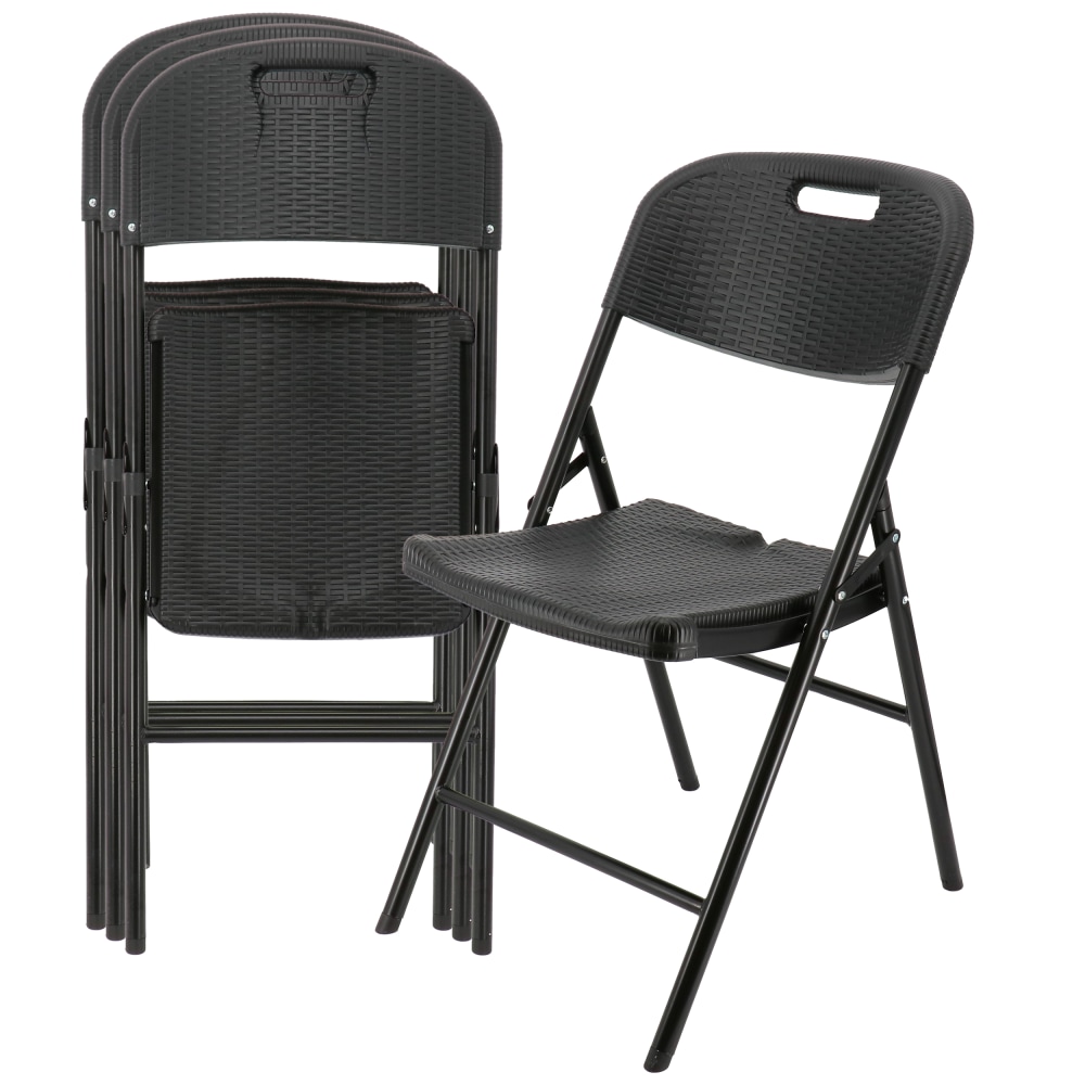 Elama Indoor And Outdoor Rattan Folding Chairs, Black,