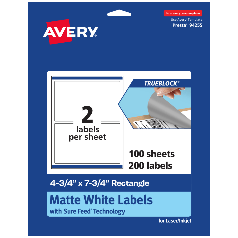 Avery® Print-To-The-Edge TrueBlock® Labels With Sure Feed®,