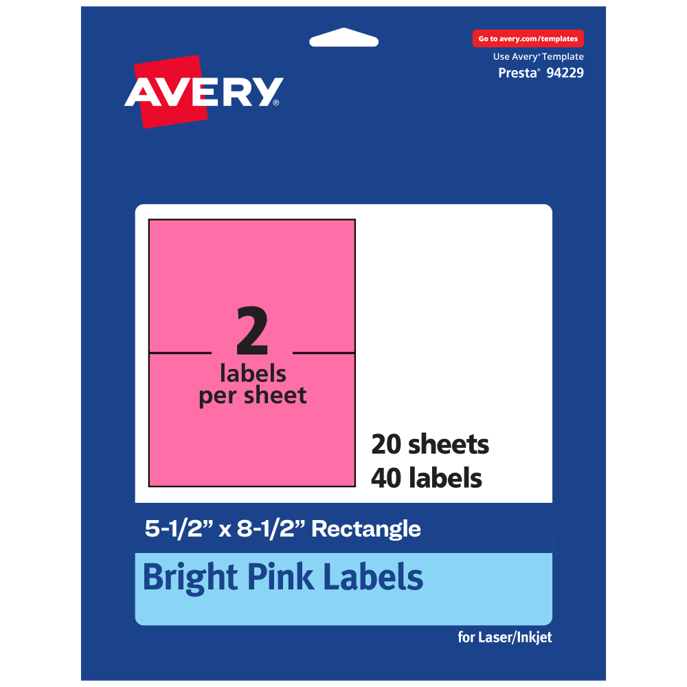 Avery® Printable Labels, 94229-BPP20, Rectangle, 5-1/2" x