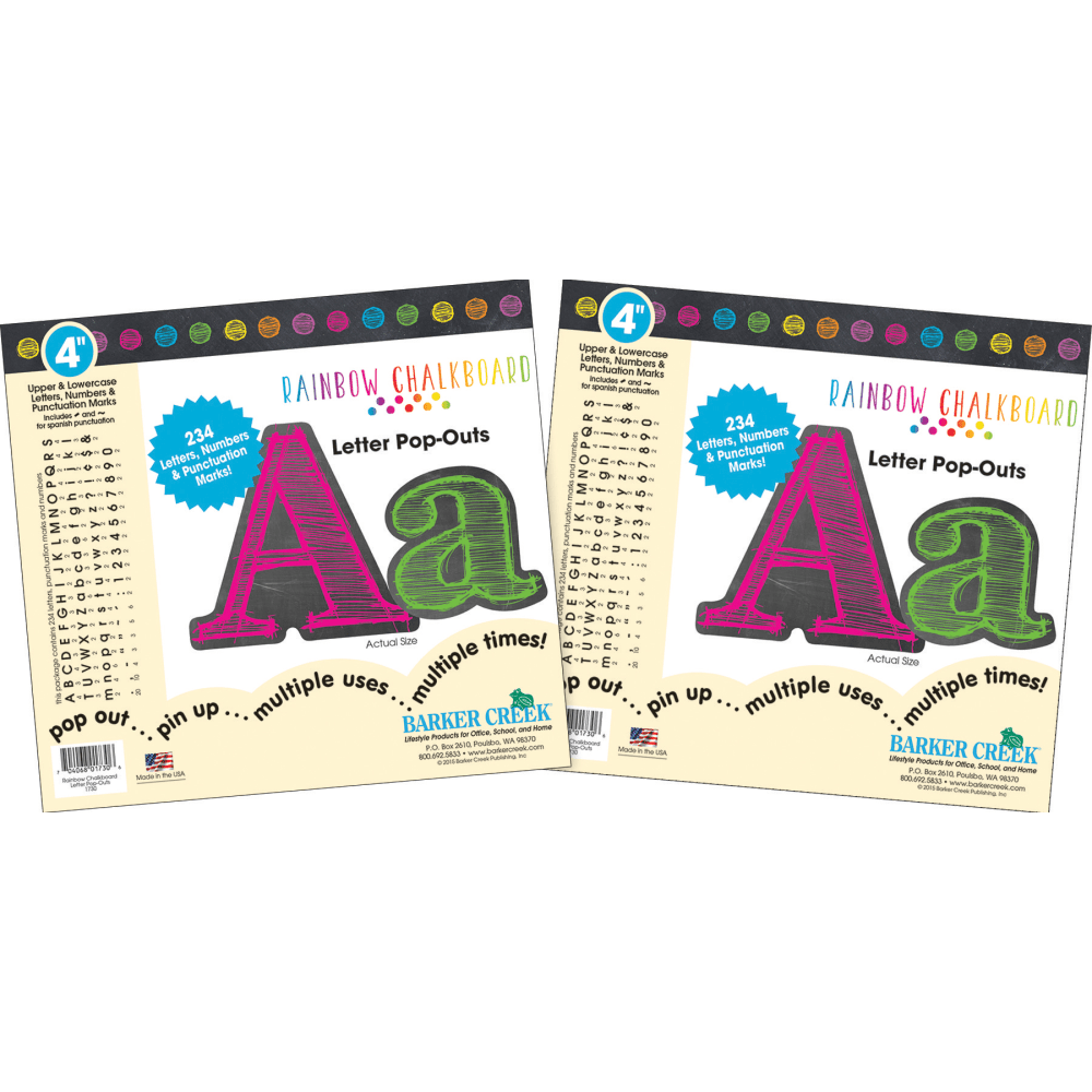 Barker Creek Letter Pop-Outs, 4", Rainbow Chalk, Pack
