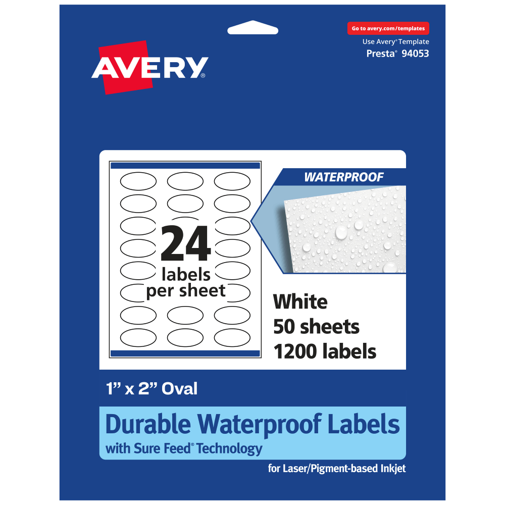 Avery® Waterproof Permanent Labels With Sure Feed®, 94053-WMF50,