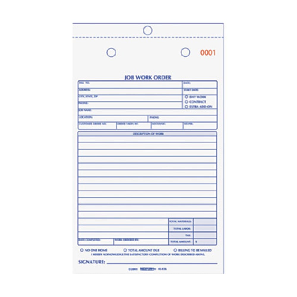 Rediform 2-Part Job Work Order Book, 2 Part,