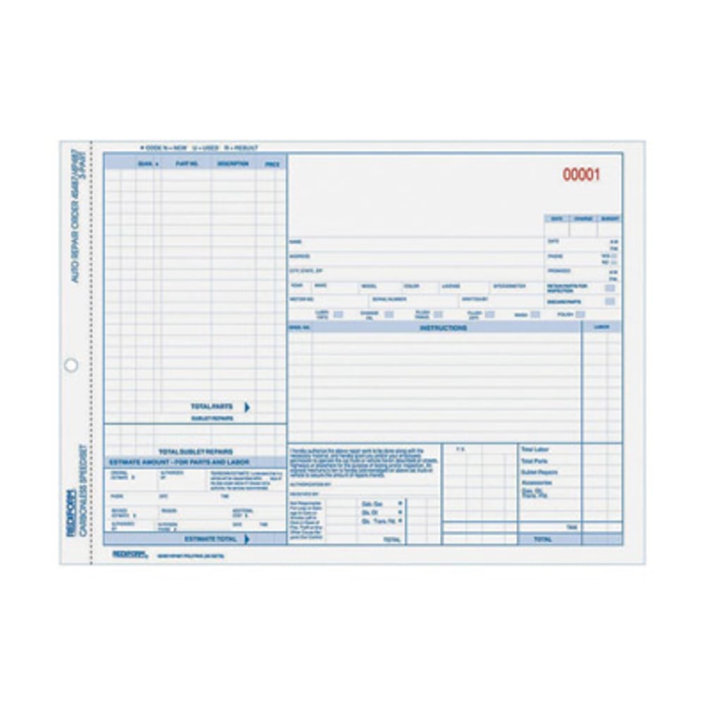 Rediform 3-part Auto Repair Order Forms - 3