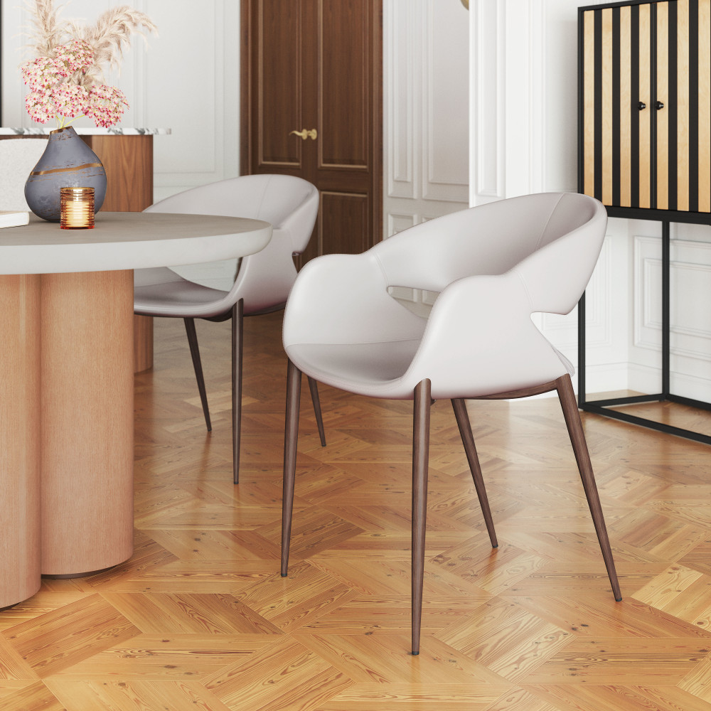 Zuo Limay Dining Accent Chairs, Beige/Walnut, Set Of