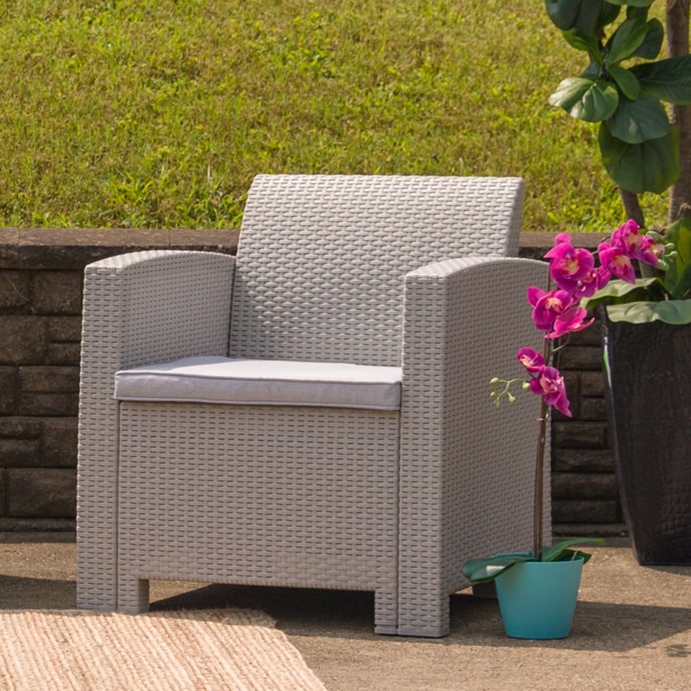 Flash Furniture Faux Rattan Chair With All-Weather Cushion,