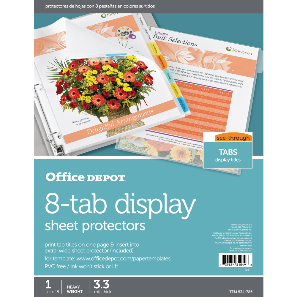 Office Depot® Brand Tabbed Sheet Protectors, 8-Tab, Assorted