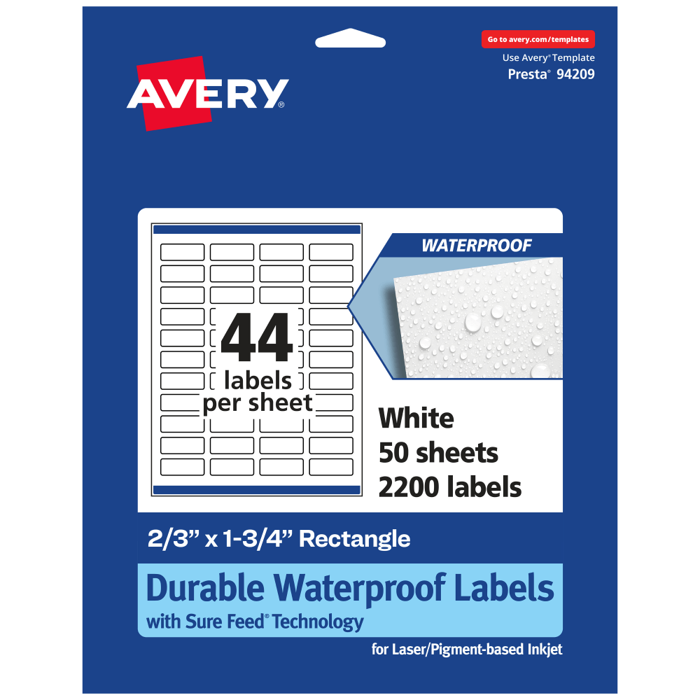 Avery® Waterproof Permanent Labels With Sure Feed®, 94209-WMF50,