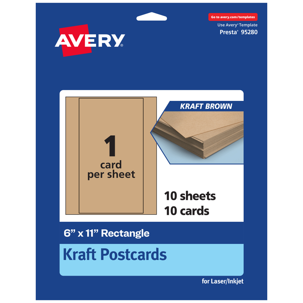 Avery® Printable Postcards, 95280-KMC10, Rectangle, 6" x