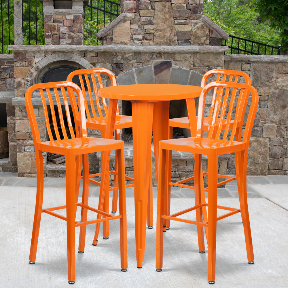 Flash Furniture Commercial-Grade Round Metal Indoor-Outdoor Bar