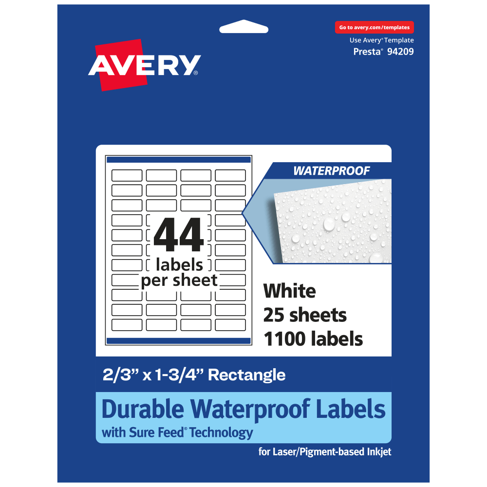 Avery® Waterproof Permanent Labels With Sure Feed®, 94209-WMF25,
