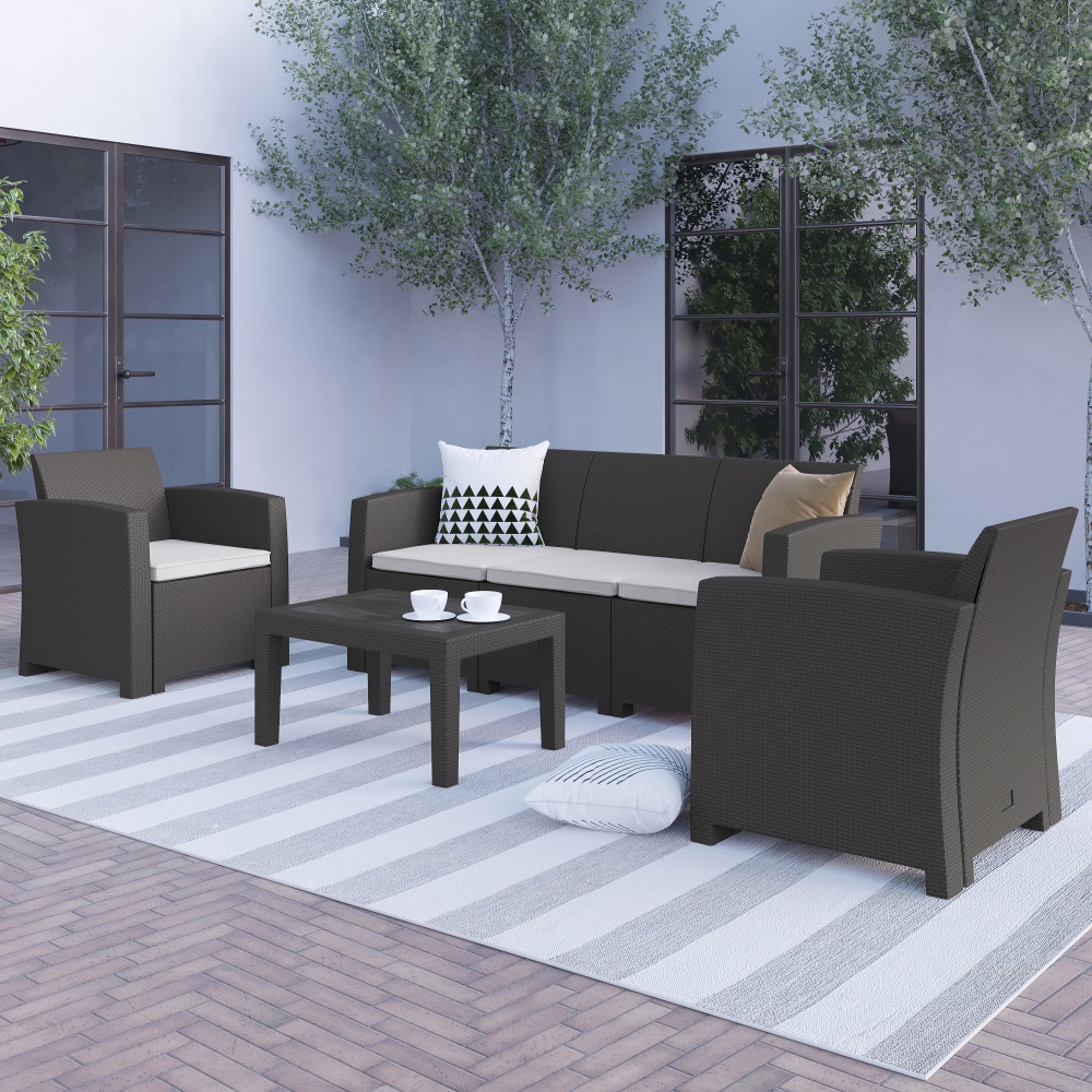 Flash Furniture Seneca 4-Piece Outdoor Faux Rattan Sofa
