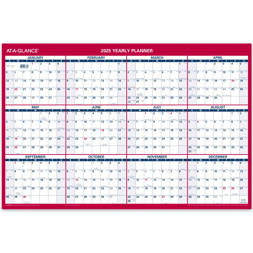 2025 AT-A-GLANCE® Reversible Yearly Wall Calendar, 24" x