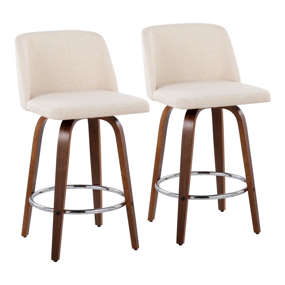 LumiSource Toriano Counter Stools, Cream Noise/Walnut/Chrome, Set