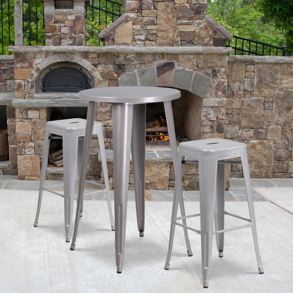 Flash Furniture Commercial-Grade Round Metal Indoor/Outdoor Bar