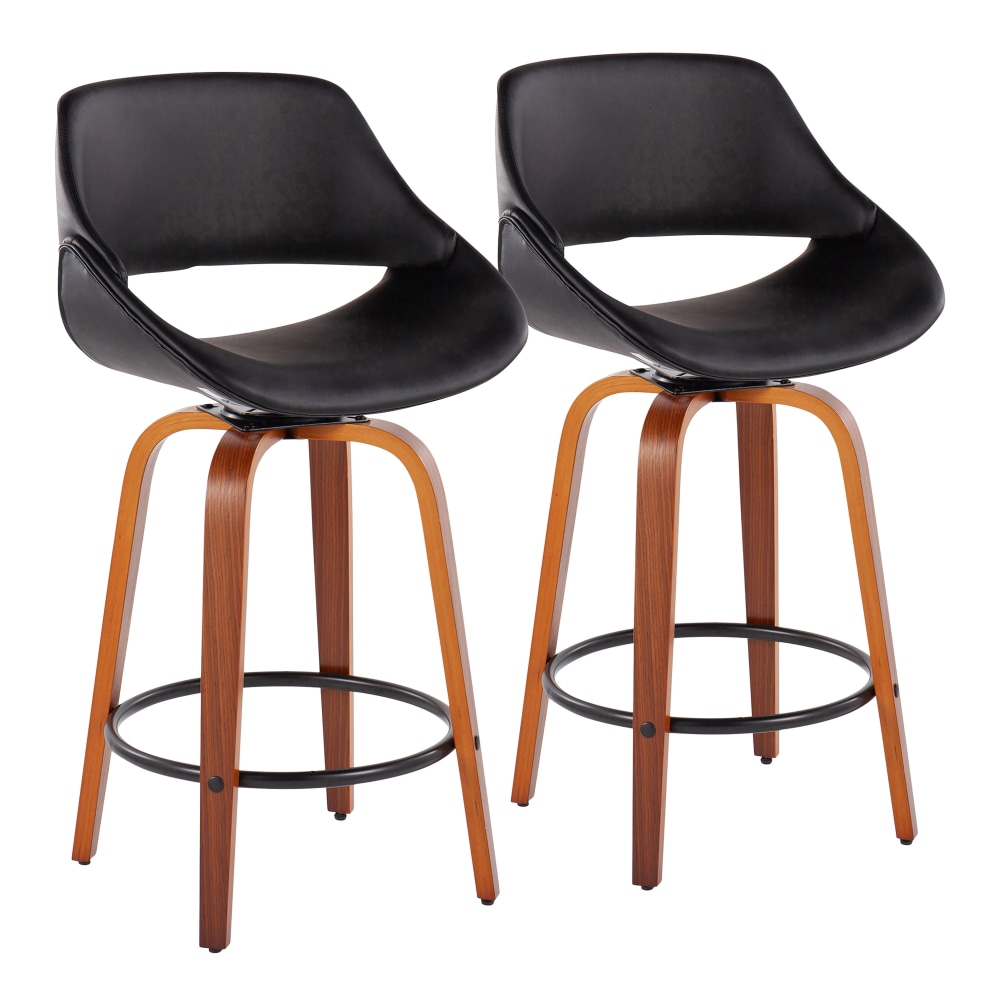 LumiSource Fabrico Counter Stools, Black/Walnut/Round Black
