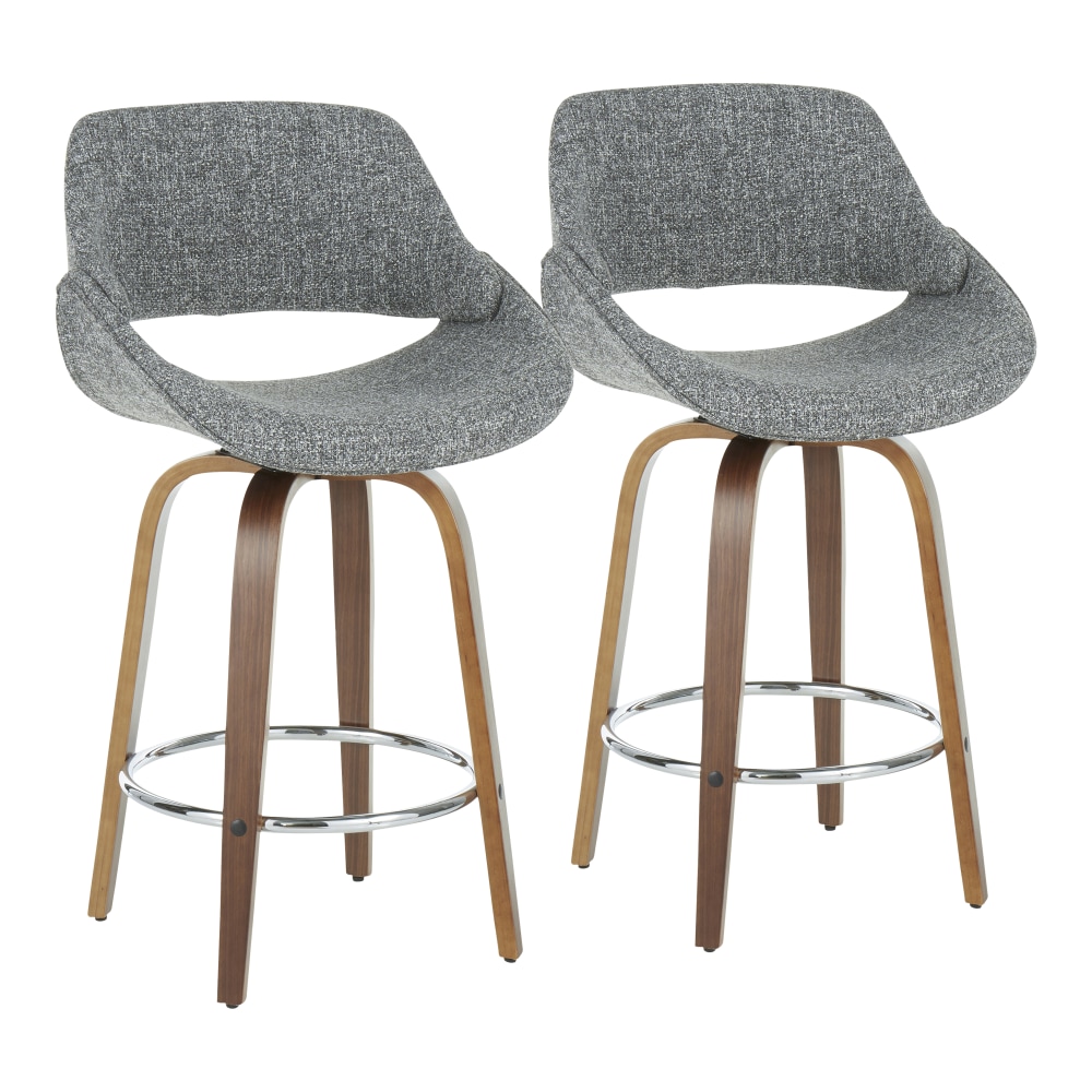 LumiSource Fabrico Counter Stools, Gray Seat/Walnut Frame/Silver