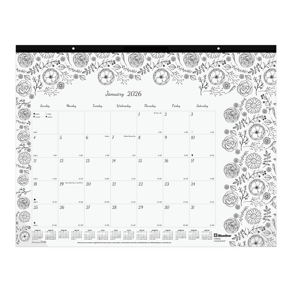 2026 Blueline® DoodlePlan™ Monthly Desk Pad Coloring Calendar,