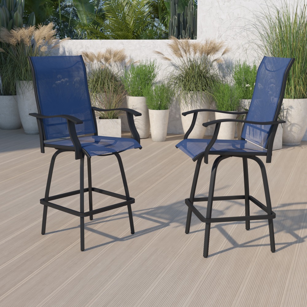Flash Furniture Valerie Patio Bar Stools, Navy, Set