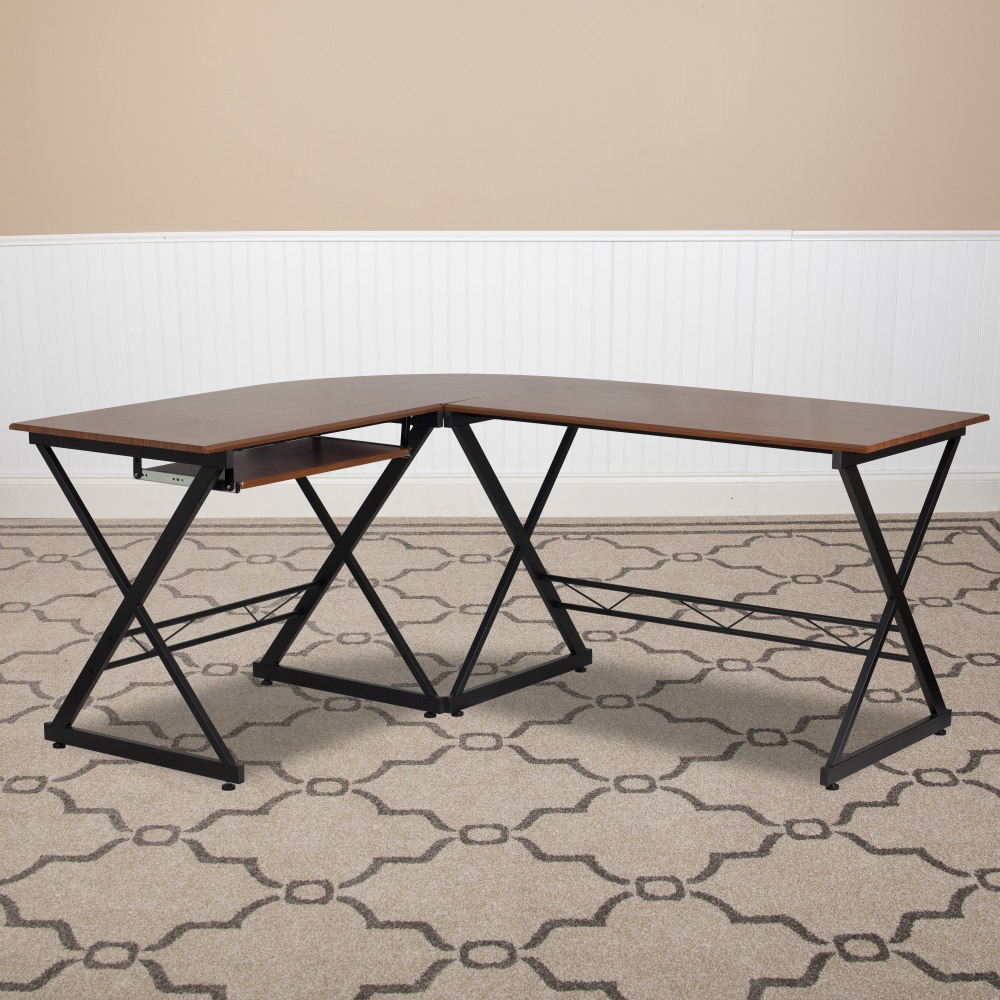 Flash Furniture Teakwood 88"W Contemporary L-Shaped Computer