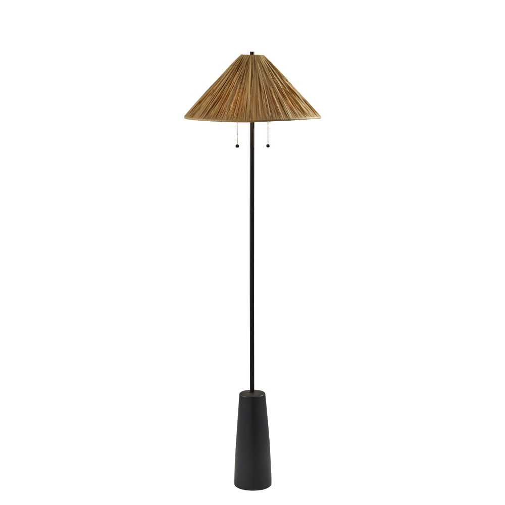 Adesso Waylon Floor Lamp, Black/Raffia Grass Shade