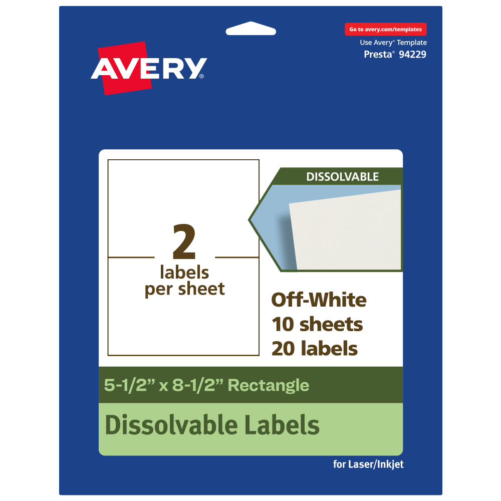 Avery® Dissolvable Labels, 94229-DWMP10, Rectangle,