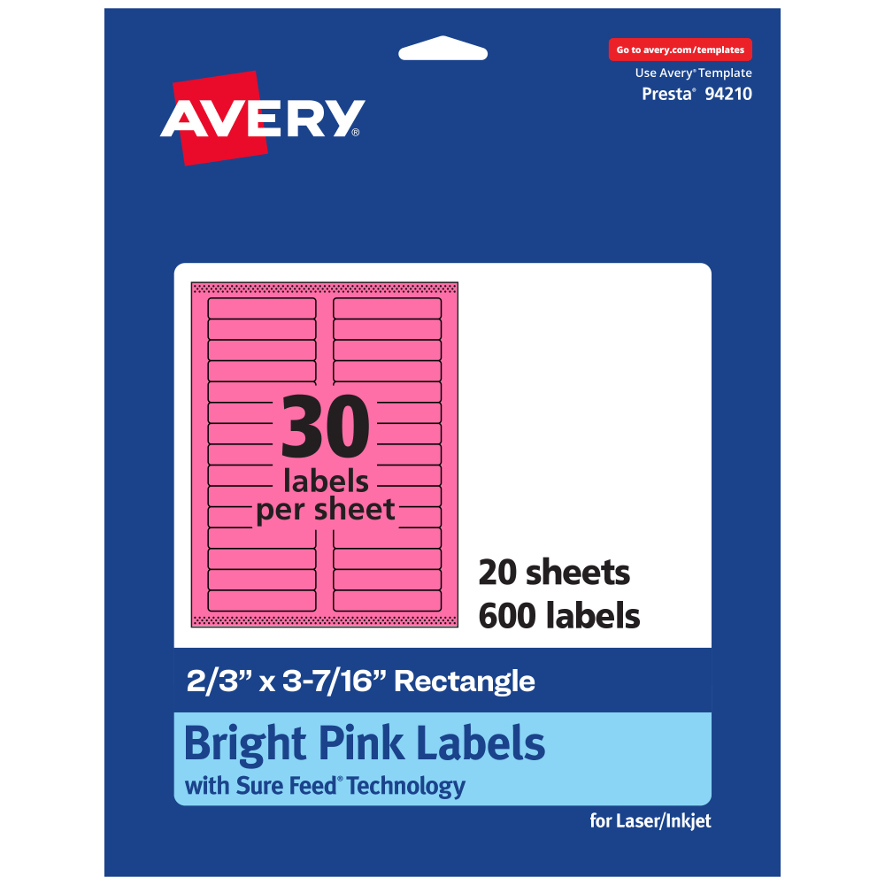 Avery® Printable Labels With Sure Feed® Technology, 94210-BPP20,