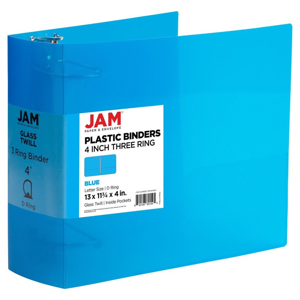 JAM PAPER 3 Ring Plastic Binder, 4 inch,
