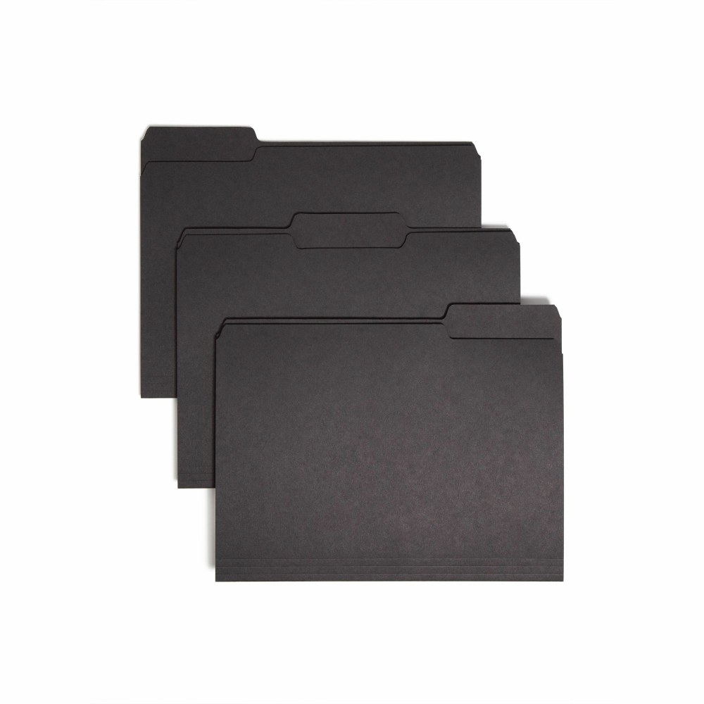 Smead® 1/3-Cut Interior Folders, Letter Size, Black, Box