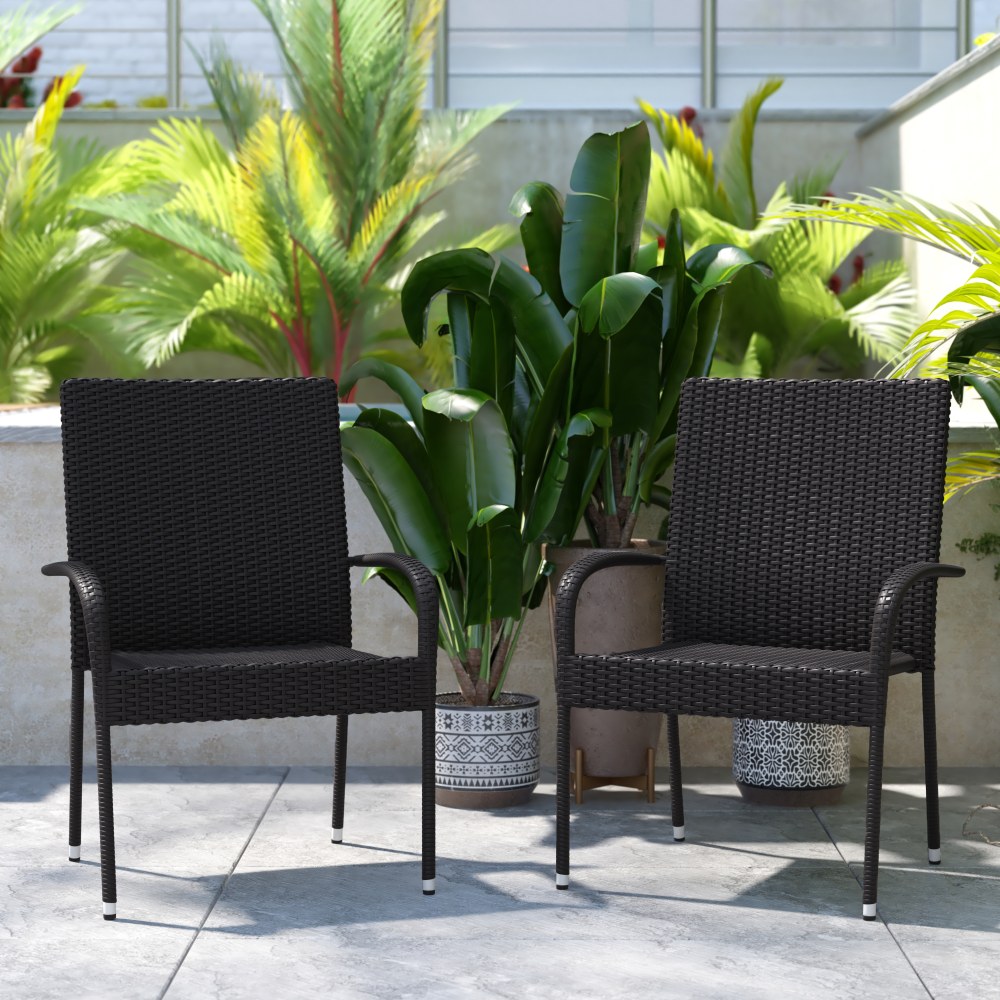 Flash Furniture Maxim Indoor/Outdoor Wicker Dining Chairs, Black,
