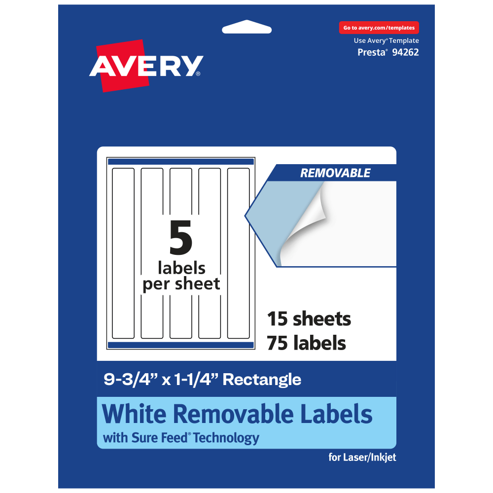 Avery® Removable Labels With Sure Feed®, 94262-RMP15, Rectangle,