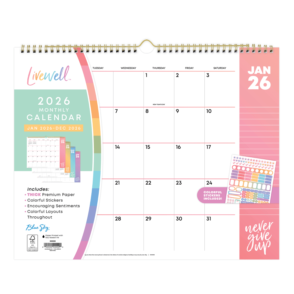 2026 Blue Sky LiveWell™ Monthly Wall Calendar, 15”