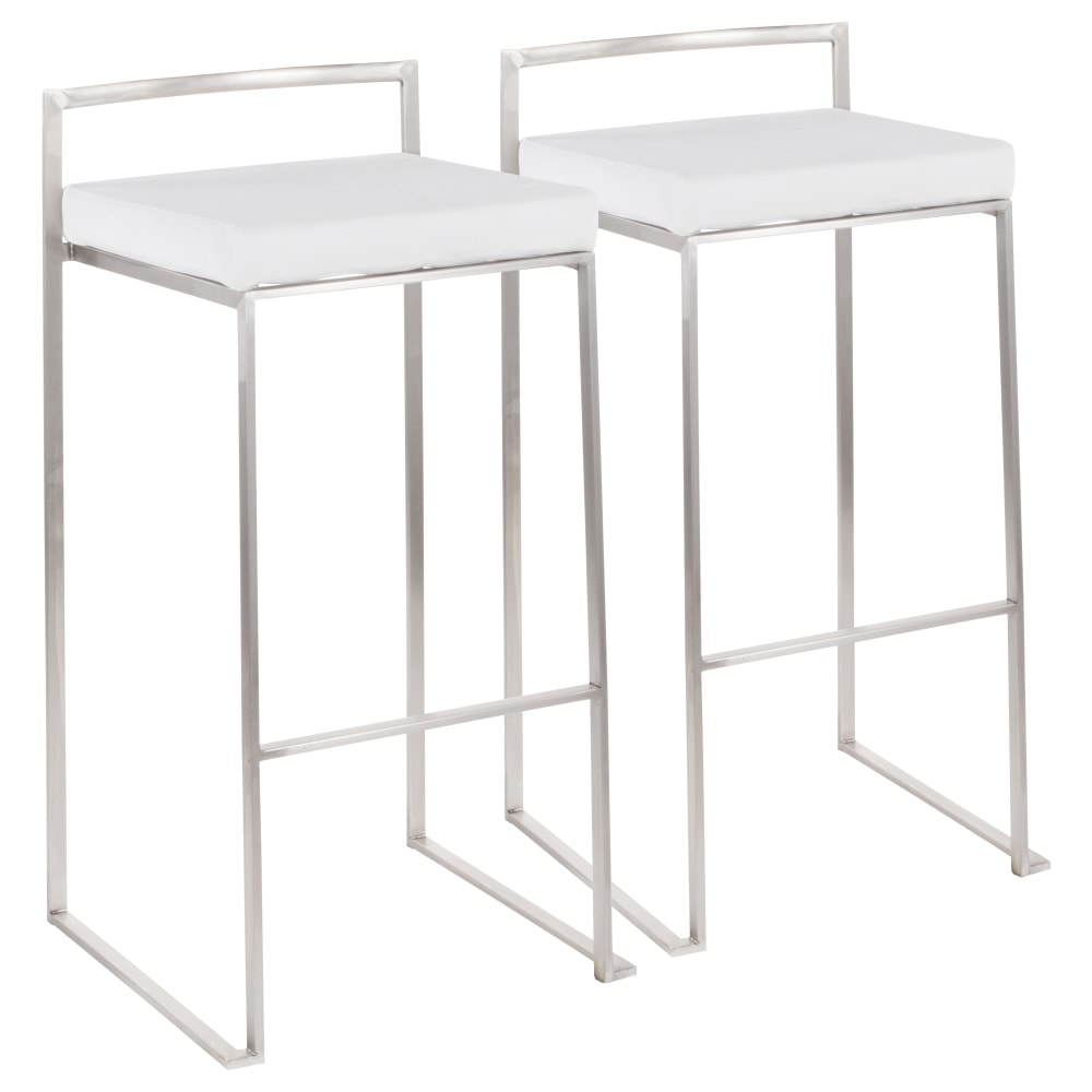 LumiSource Velvet Fuji Stacker Bar Stools, Silver/White, Set