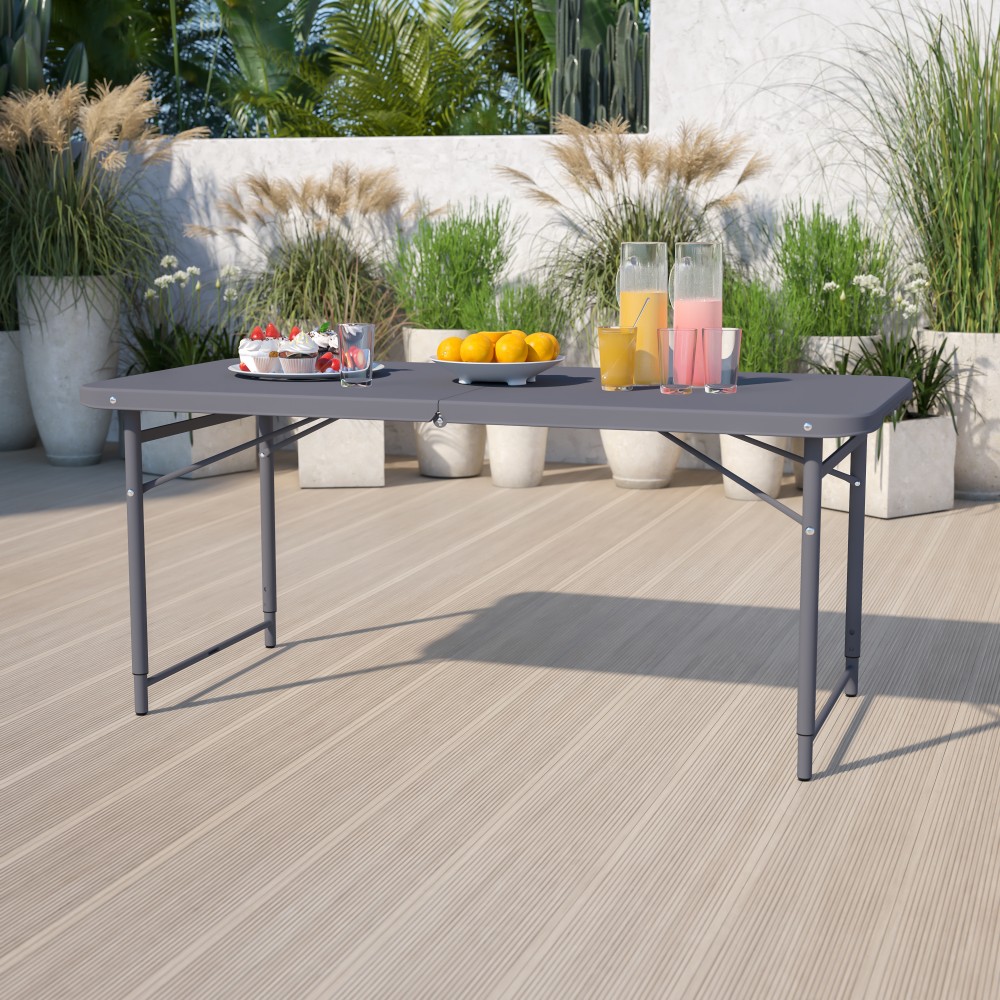 Flash Furniture Plastic Adjustable Bi-Fold Table With Carrying