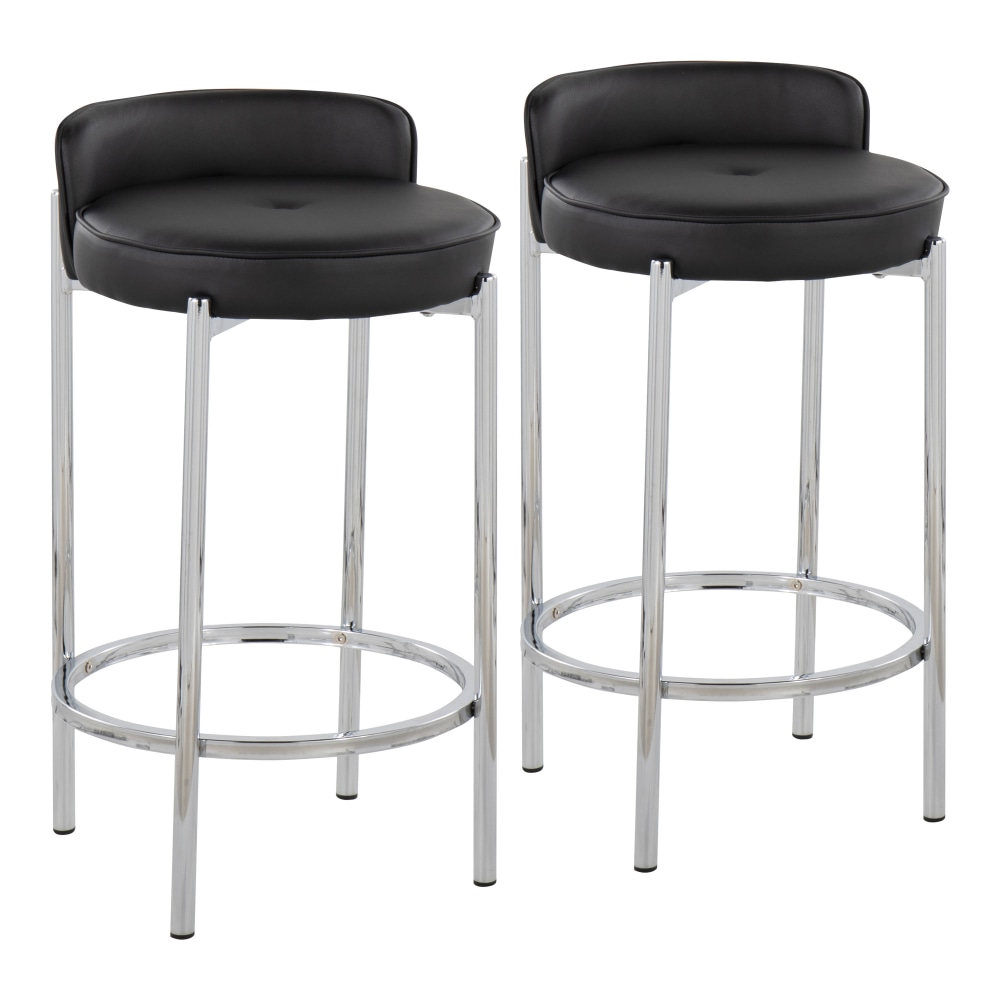 LumiSource Chloe Counter Stools, Chrome/Black, Set Of 2