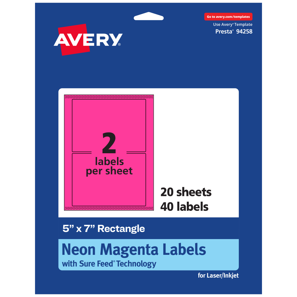 Avery® Printable Labels With Sure Feed® Technology, 94258-NMP20,