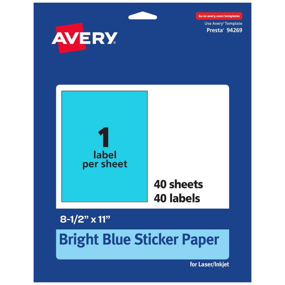 Avery® Printable Sticker Paper, 94269-BBP40, Rectangle,