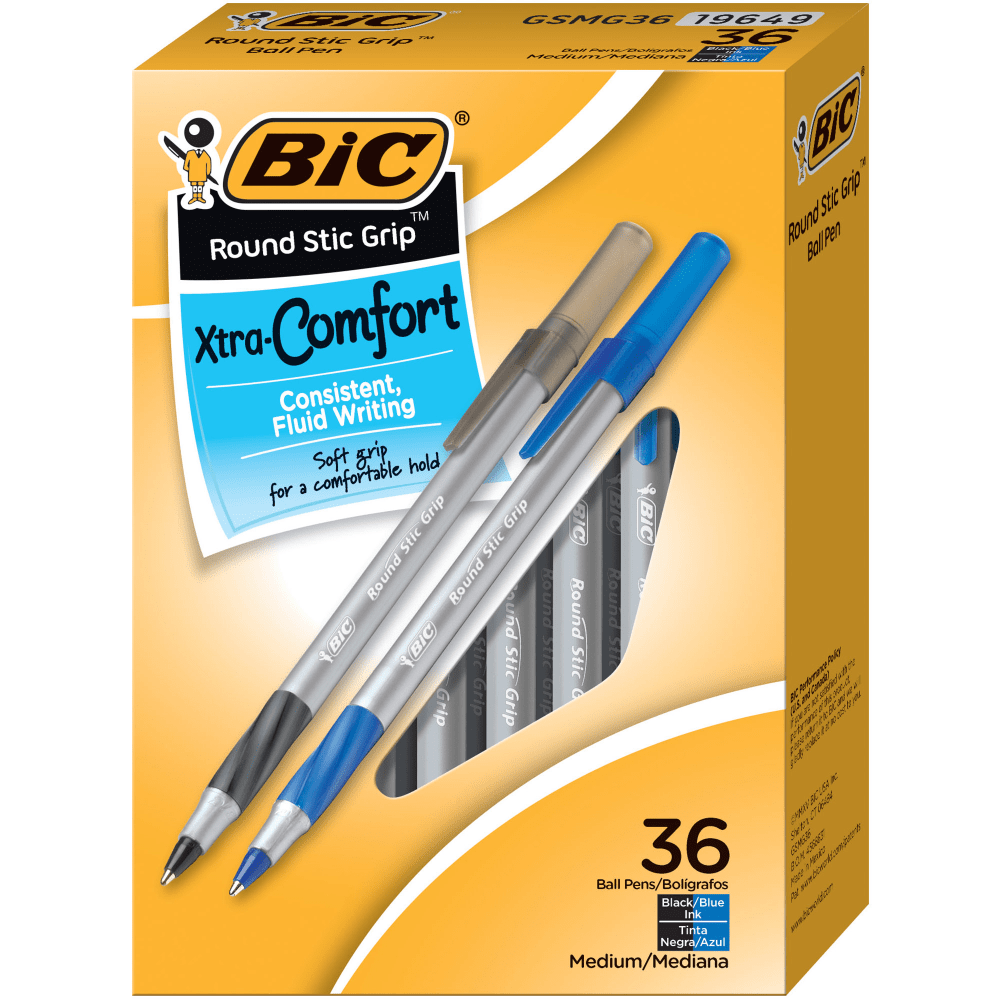 BIC® Round Stic® Grip Xtra-Comfort Ballpoint Pens, Medium