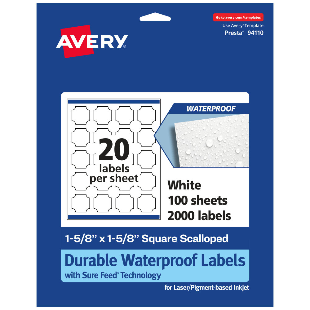 Avery® Waterproof Permanent Labels With Sure Feed®, 94110-WMF100,